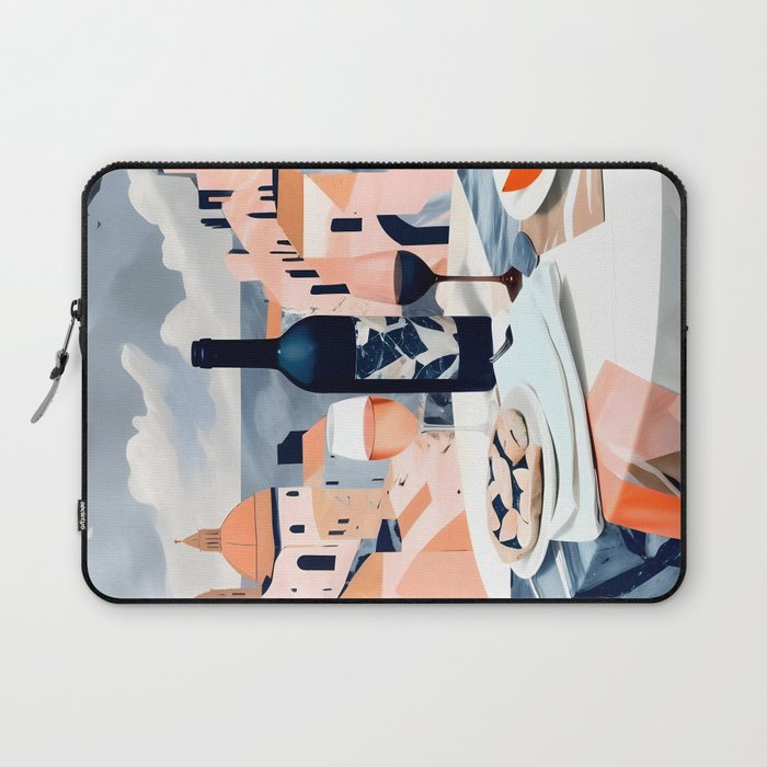 Lunch in Italy, Travel Italian Marble Abstract, Landscape Blush Indigo Texture, Wine Cheese Boho Food Table, Architecture Buildings Graphic Eclectic Painting Laptop Sleeve Gallery Image 1