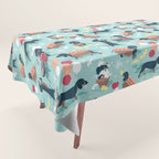 Hot dogs and lemonade // aqua background navy dachshunds Tablecloth Gallery Image 1