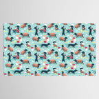 Hot dogs and lemonade // aqua background navy dachshunds Tablecloth Gallery Image 2