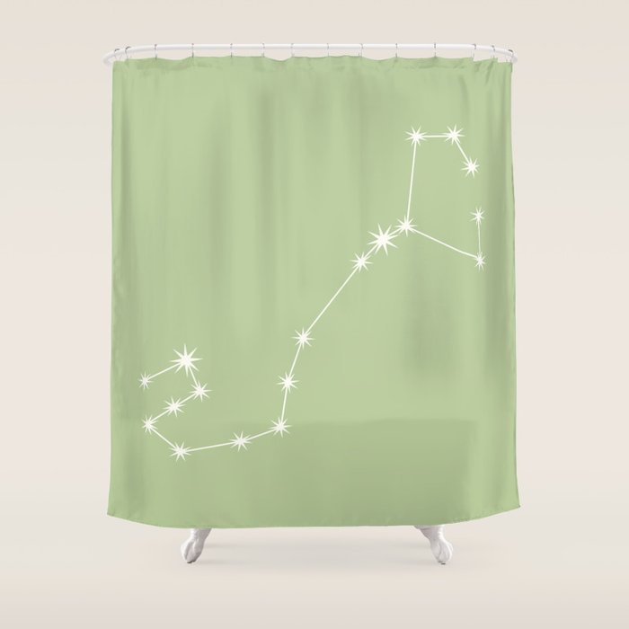 Scorpio Zodiac Star Constellation Line Art Soft Green Shower Curtain Gallery Image 1