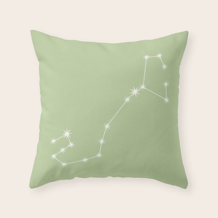 Scorpio Zodiac Star Constellation Line Art Soft Green Throw Pillow Gallery Image 6