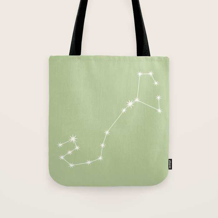 Scorpio Zodiac Star Constellation Line Art Soft Green Tote Bag Gallery Image 1