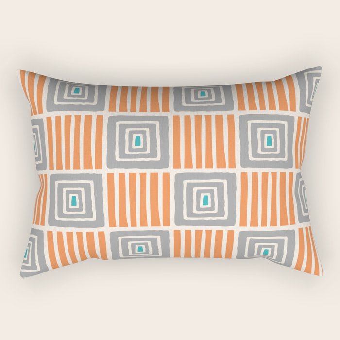Retro Mid Century Modern Check Pattern 732 Turquoise Orange and Gray Rectangular Pillow Gallery Image 1