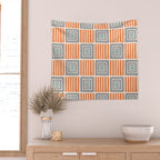 Retro Mid Century Modern Check Pattern 732 Turquoise Orange and Gray Wall Tapestry Gallery Image 2