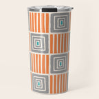 Retro Mid Century Modern Check Pattern 732 Turquoise Orange and Gray Travel Mug Gallery Image 1