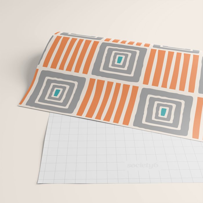 Retro Mid Century Modern Check Pattern 732 Turquoise Orange and Gray Wrapping Paper Gallery Image 2