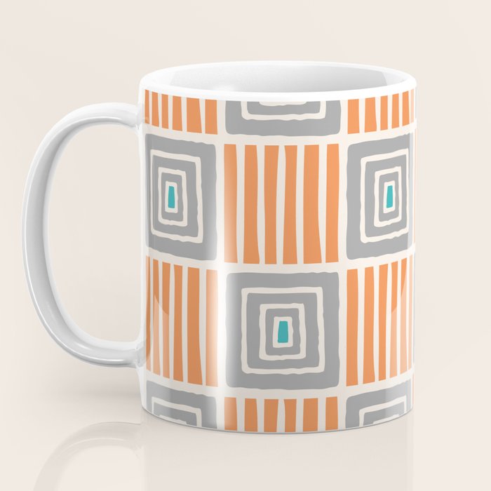 Retro Mid Century Modern Check Pattern 732 Turquoise Orange and Gray Coffee Mug Gallery Image 3