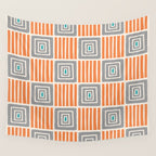 Retro Mid Century Modern Check Pattern 732 Turquoise Orange and Gray Wall Tapestry Gallery Image 4