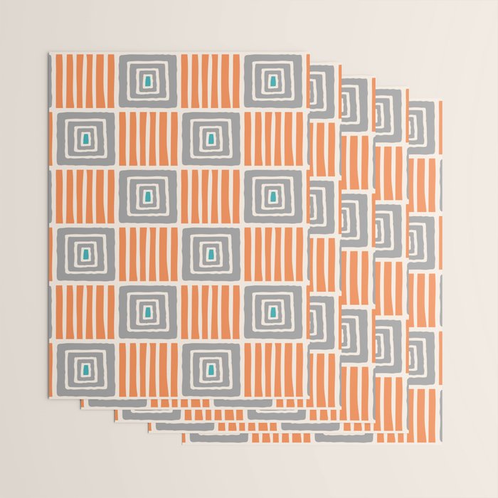 Retro Mid Century Modern Check Pattern 732 Turquoise Orange and Gray Wrapping Paper Gallery Image 3