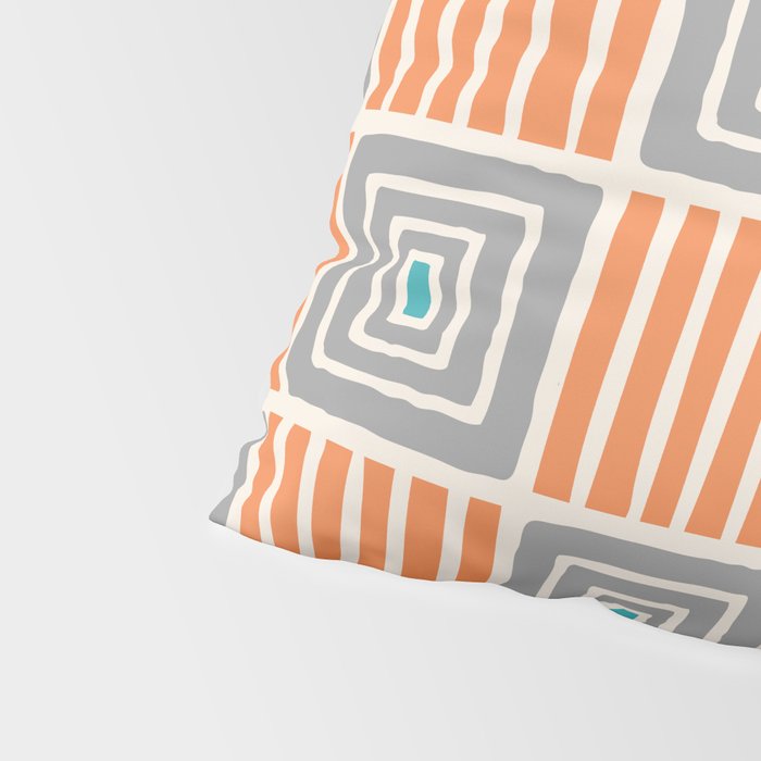 Retro Mid Century Modern Check Pattern 732 Turquoise Orange and Gray Pillow Sham Gallery Image 4