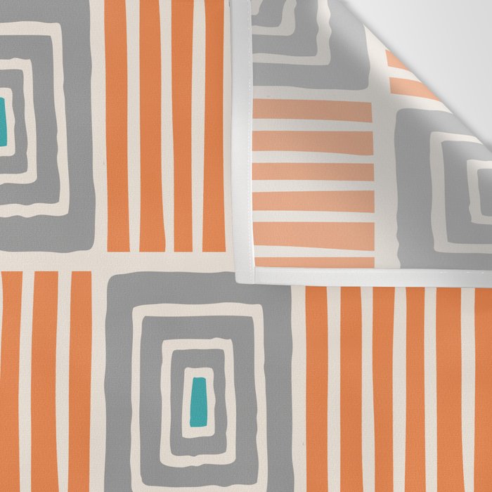Retro Mid Century Modern Check Pattern 732 Turquoise Orange and Gray Wall Tapestry Gallery Image 3