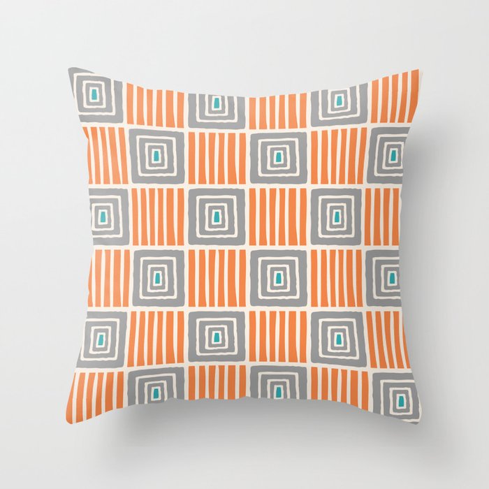 Retro Mid Century Modern Check Pattern 732 Turquoise Orange and Gray Throw Pillow Gallery Image 6