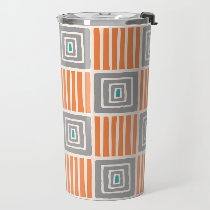 Retro Mid Century Modern Check Pattern 732 Turquoise Orange and Gray Travel Mug Gallery Image 2
