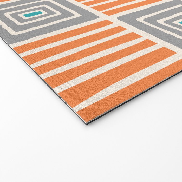 Retro Mid Century Modern Check Pattern 732 Turquoise Orange and Gray Welcome Mat Gallery Image 2