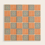 Retro Mid Century Modern Check Pattern 732 Turquoise Orange and Gray Wood Wall Art Gallery Image 1