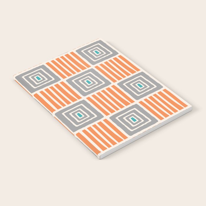 Retro Mid Century Modern Check Pattern 732 Turquoise Orange and Gray Notebook Gallery Image 2