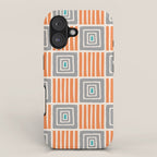 Retro Mid Century Modern Check Pattern 732 Turquoise Orange and Gray iPhone Case Gallery Image 1