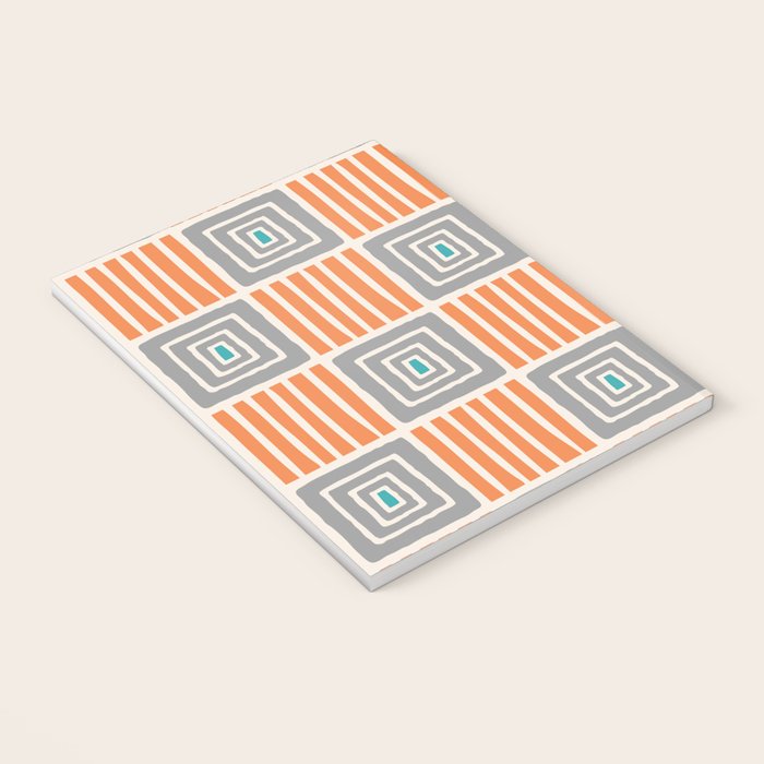 Retro Mid Century Modern Check Pattern 732 Turquoise Orange and Gray Notebook Gallery Image 3