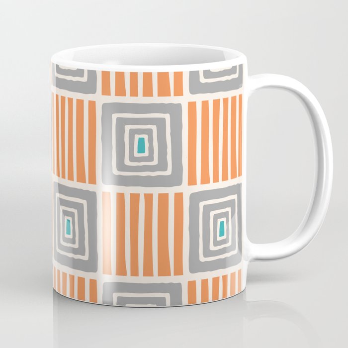Retro Mid Century Modern Check Pattern 732 Turquoise Orange and Gray Coffee Mug Gallery Image 1