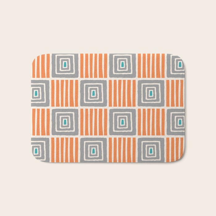 Retro Mid Century Modern Check Pattern 732 Turquoise Orange and Gray Bath Mat Gallery Image 1