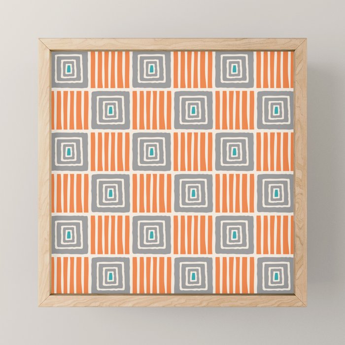Retro Mid Century Modern Check Pattern 732 Turquoise Orange and Gray Mini Art Print Gallery Image 1