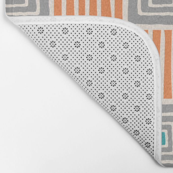 Retro Mid Century Modern Check Pattern 732 Turquoise Orange and Gray Bath Mat Gallery Image 2