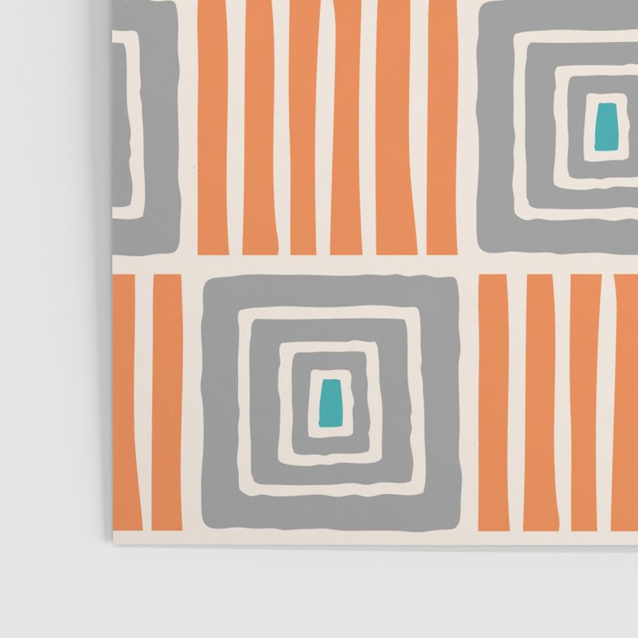 Retro Mid Century Modern Check Pattern 732 Turquoise Orange and Gray Poster Gallery Image 3