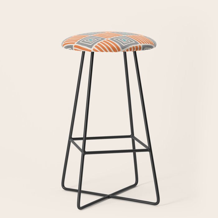 Retro Mid Century Modern Check Pattern 732 Turquoise Orange and Gray Stool Gallery Image 1