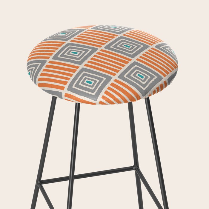 Retro Mid Century Modern Check Pattern 732 Turquoise Orange and Gray Stool Gallery Image 2