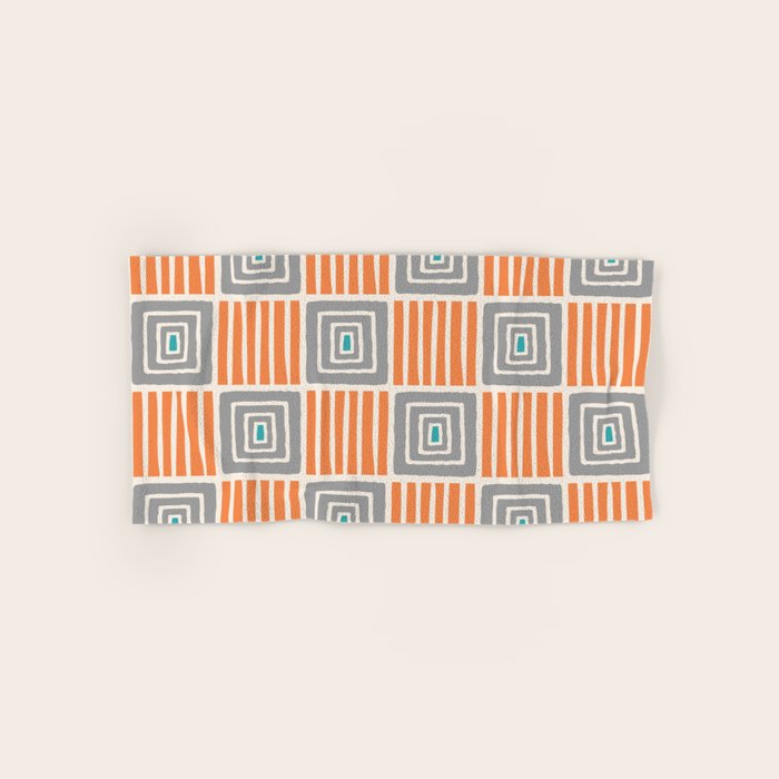 Retro Mid Century Modern Check Pattern 732 Turquoise Orange and Gray Towels Gallery Image 1
