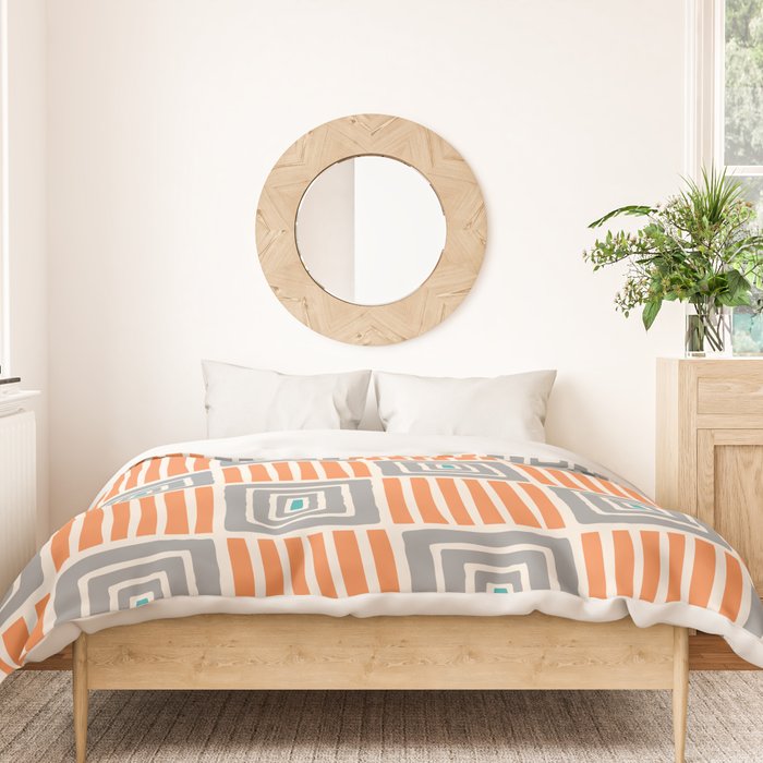 Retro Mid Century Modern Check Pattern 732 Turquoise Orange and Gray Duvet Cover Gallery Image 3