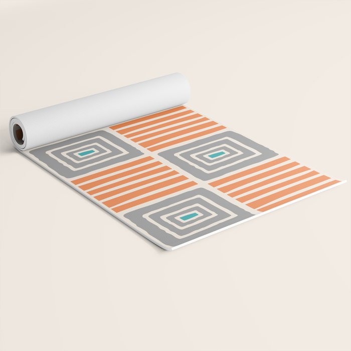 Retro Mid Century Modern Check Pattern 732 Turquoise Orange and Gray Yoga Mat Gallery Image 2
