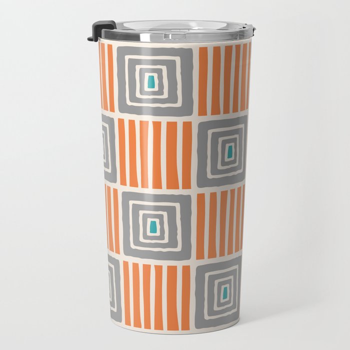 Retro Mid Century Modern Check Pattern 732 Turquoise Orange and Gray Travel Mug Gallery Image 3