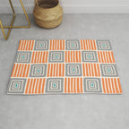 Retro Mid Century Modern Check Pattern 732 Turquoise Orange and Gray Rug Gallery Image 1