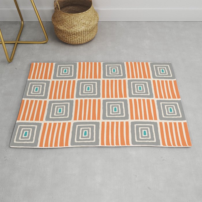 Retro Mid Century Modern Check Pattern 732 Turquoise Orange and Gray Rug Gallery Image 1