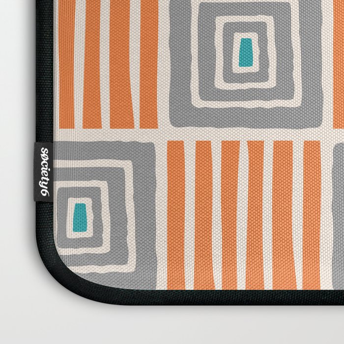 Retro Mid Century Modern Check Pattern 732 Turquoise Orange and Gray Laptop Sleeve Gallery Image 3