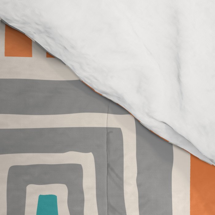 Retro Mid Century Modern Check Pattern 732 Turquoise Orange and Gray Comforter Gallery Image 4