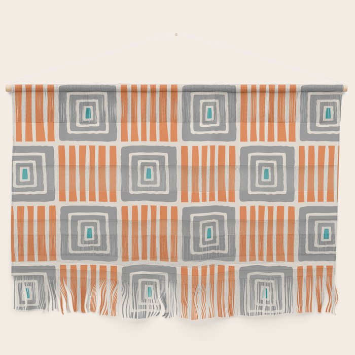 Retro Mid Century Modern Check Pattern 732 Turquoise Orange and Gray Wall Hanging Gallery Image 1