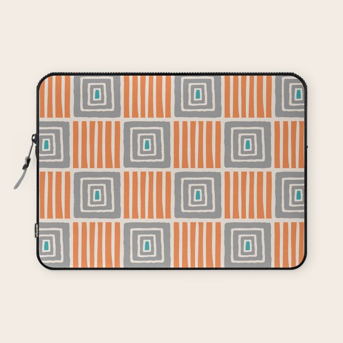 Retro Mid Century Modern Check Pattern 732 Turquoise Orange and Gray Laptop Sleeve Gallery Image 1