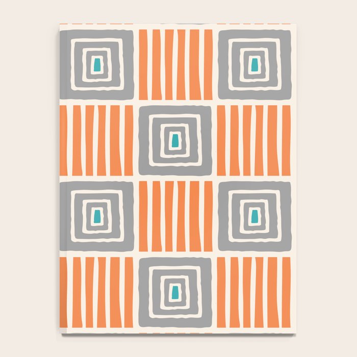 Retro Mid Century Modern Check Pattern 732 Turquoise Orange and Gray Notebook Gallery Image 4