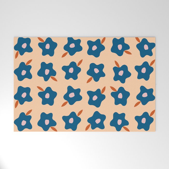 Wonky Blue Spring Flowers Welcome Mat Gallery Image 1