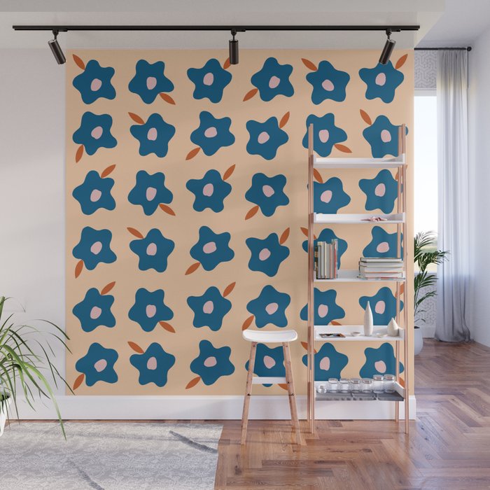 Wonky Blue Spring Flowers Wall Mural Gallery Image 1