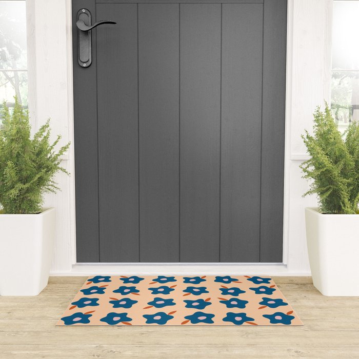Wonky Blue Spring Flowers Welcome Mat Gallery Image 3