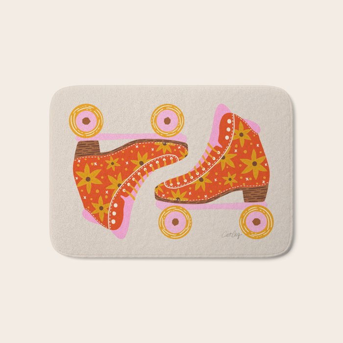 Retro Roller Skates - Coral Bath Mat Gallery Image 1