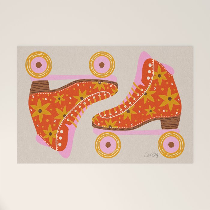 Retro Roller Skates - Coral Welcome Mat Gallery Image 1