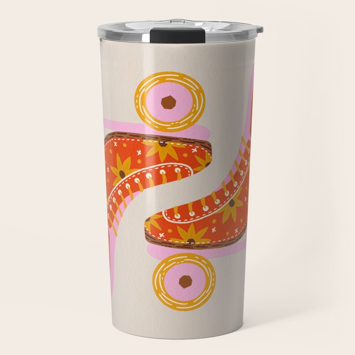 Retro Roller Skates - Coral Travel Mug Gallery Image 1