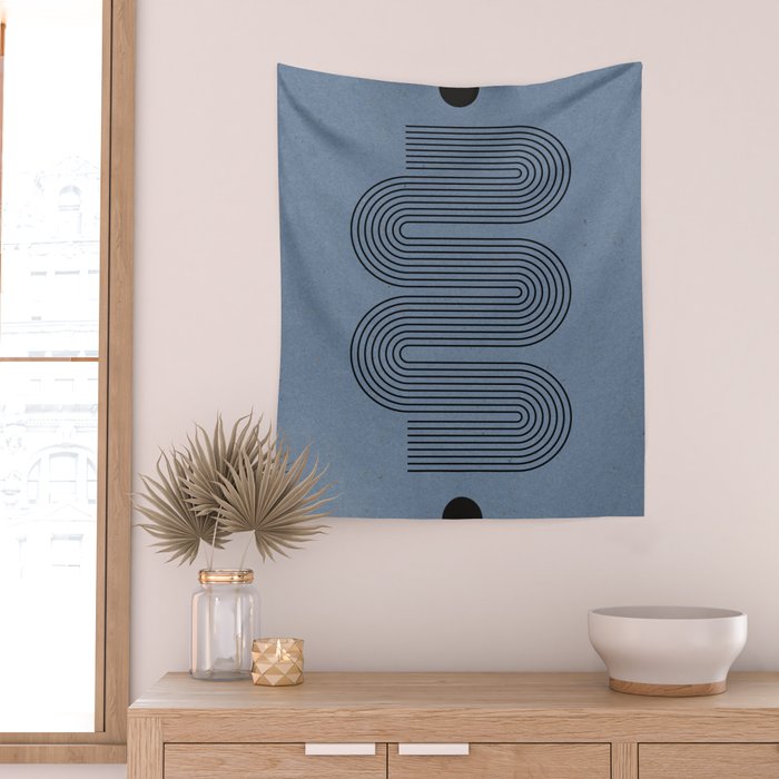 Blue Mid Century Modern Balance Wall Tapestry Gallery Image 2