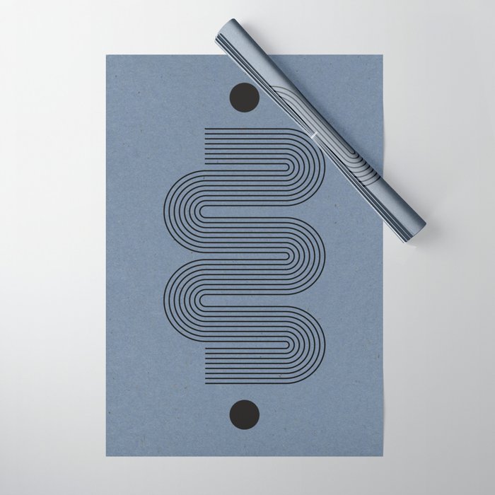 Blue Mid Century Modern Balance Wrapping Paper Gallery Image 1