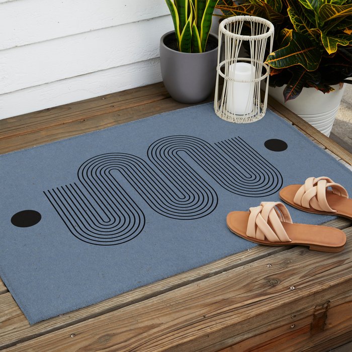 Blue Mid Century Modern Balance Outdoor Rug Gallery Image 2