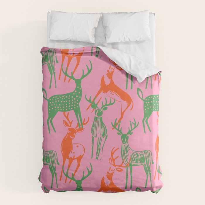 Vintage christmas deer animal art pattern Duvet Cover Gallery Image 6